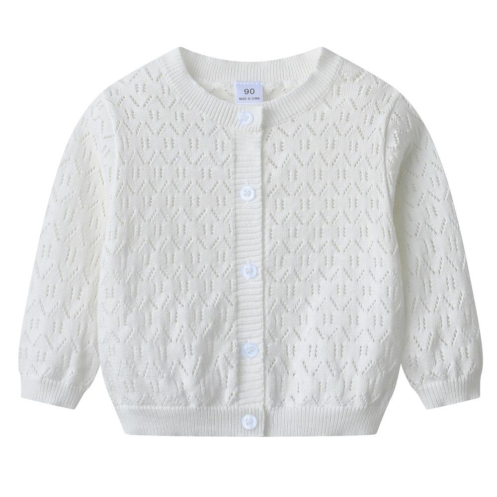 Korean Style Spring and Autumn Children's Woolen Coat Hollow Thin Summer Sun Protection Shirt Girls Knitted Cardigan