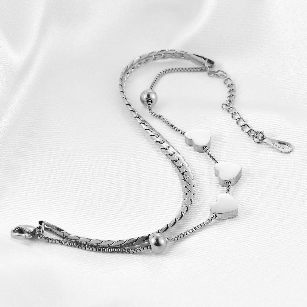 8MM Smooth Surface Heart 18K Gold Stainless Steel Double Layer Bracelet, Laser Engravable