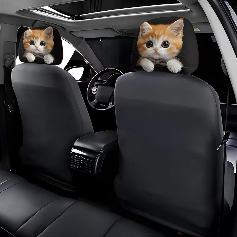 Fofas Capas para Encosto de Cabeça de Carro com Estampa de Gato Laranja de Olhos Grandes, Design Elástico, Encaixe Universal para Interior de Carro, Ideal para Casais, Amigos, Ciclismo, Viagens de Carro