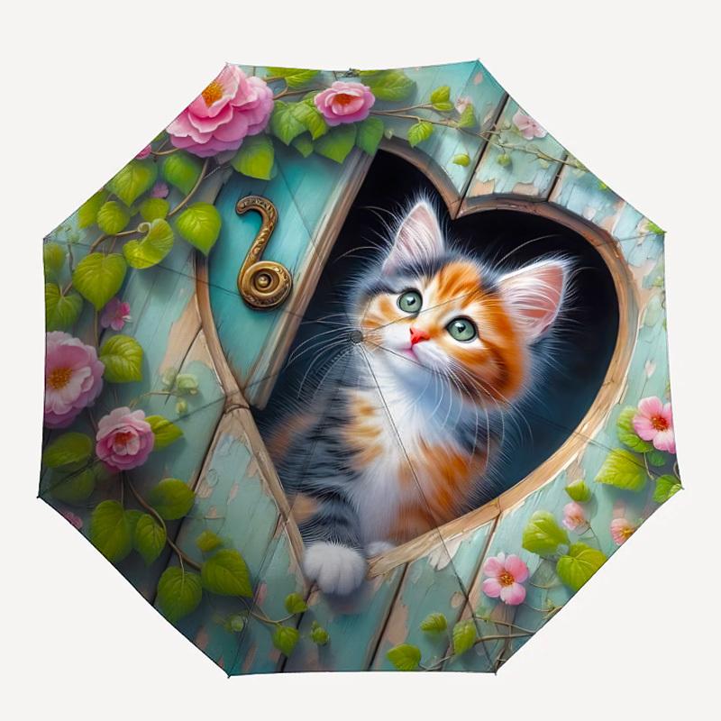 1pc Cat Door Decor Folding Umbrella | Elegant Design, Fashionable Accessory, Durable Construction, Sturdy Ribs yy251107140
