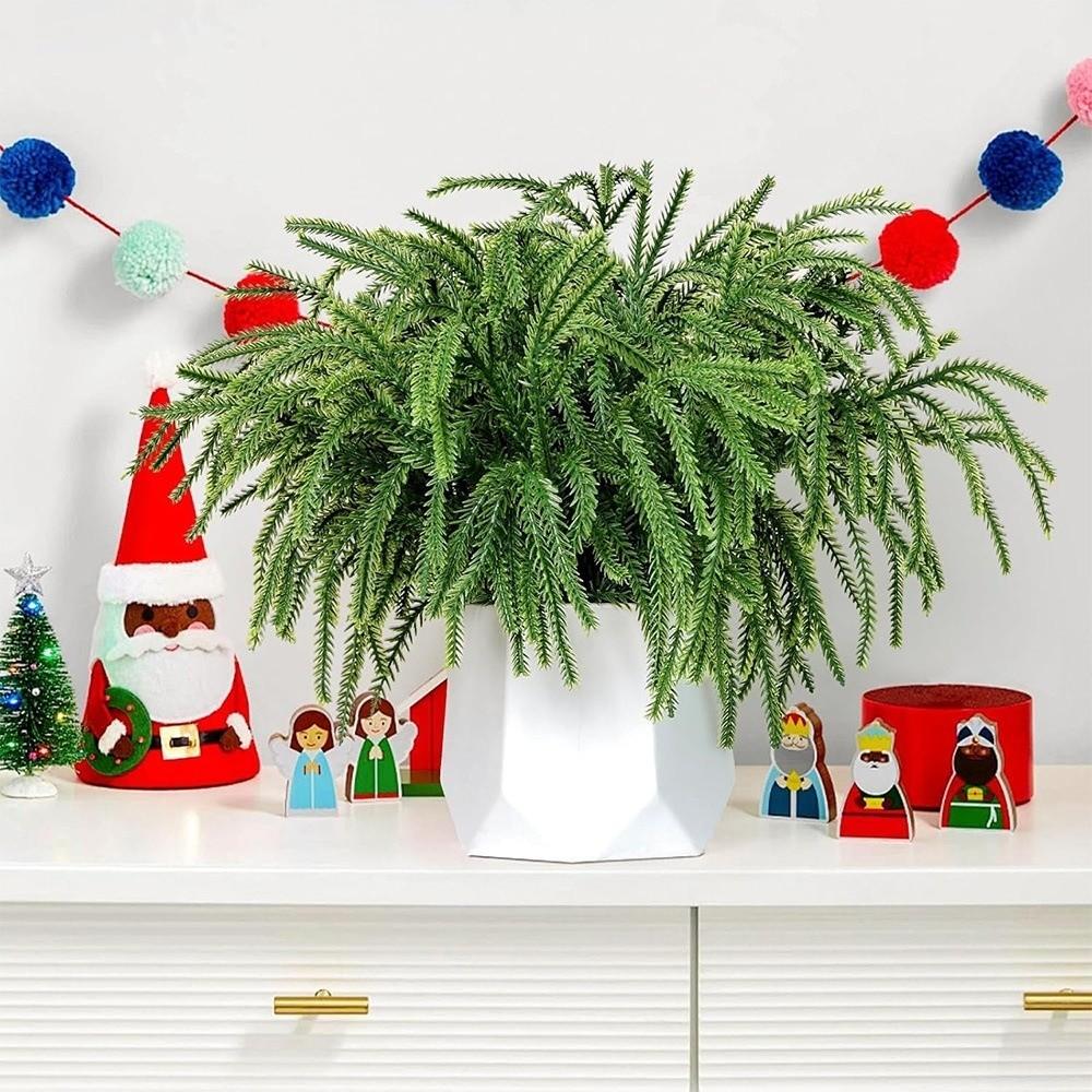 12pcs Green Soft Rubber Artificial Pine Branches Plastic Plant Simulated Pine Needles Christmas Tree Decor Artificial Cedar