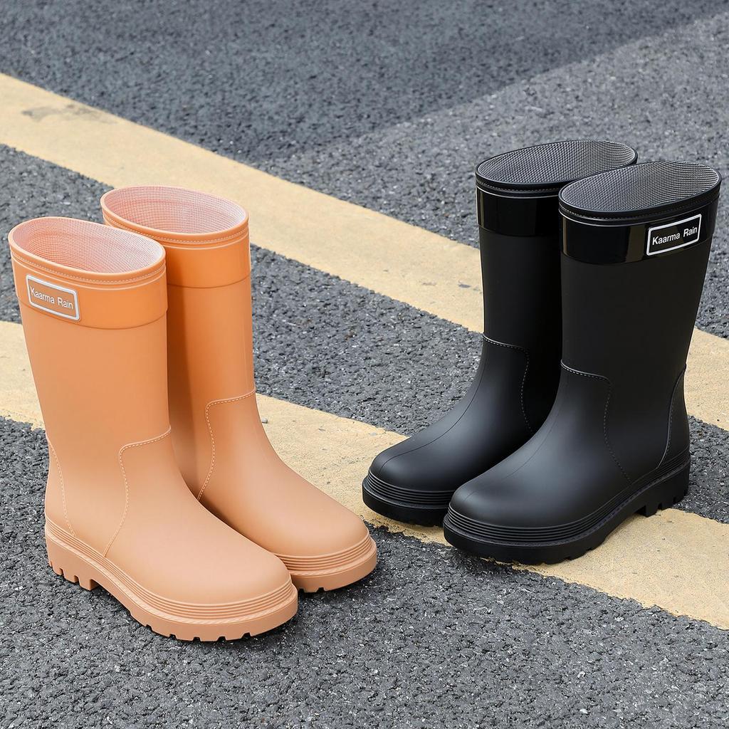 Korean Style Women's Lace-Up Waterproof Mid-Calf Rain Boots with Height Increase and Non-Slip Sole