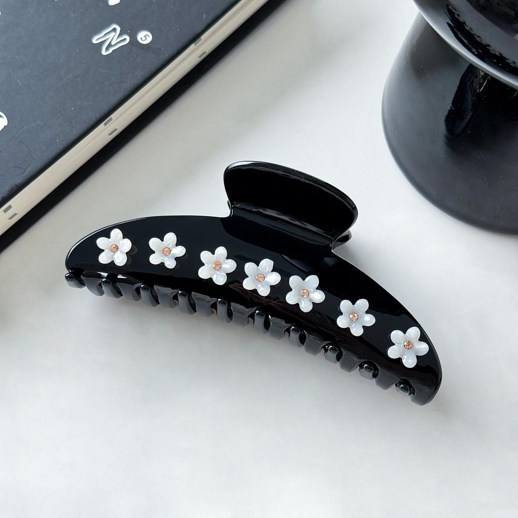 Elegant French Style Floral Hair Claw Large Size Acetate Rhinestone Clip For Women