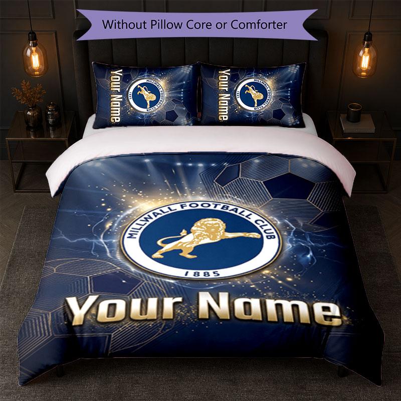 Millwall Custom Name Text Bedding Set 1 Duvet Cover+2 Pillowcases Soccer Logo Personalized Gift For Special Occasion Bedroom Decor