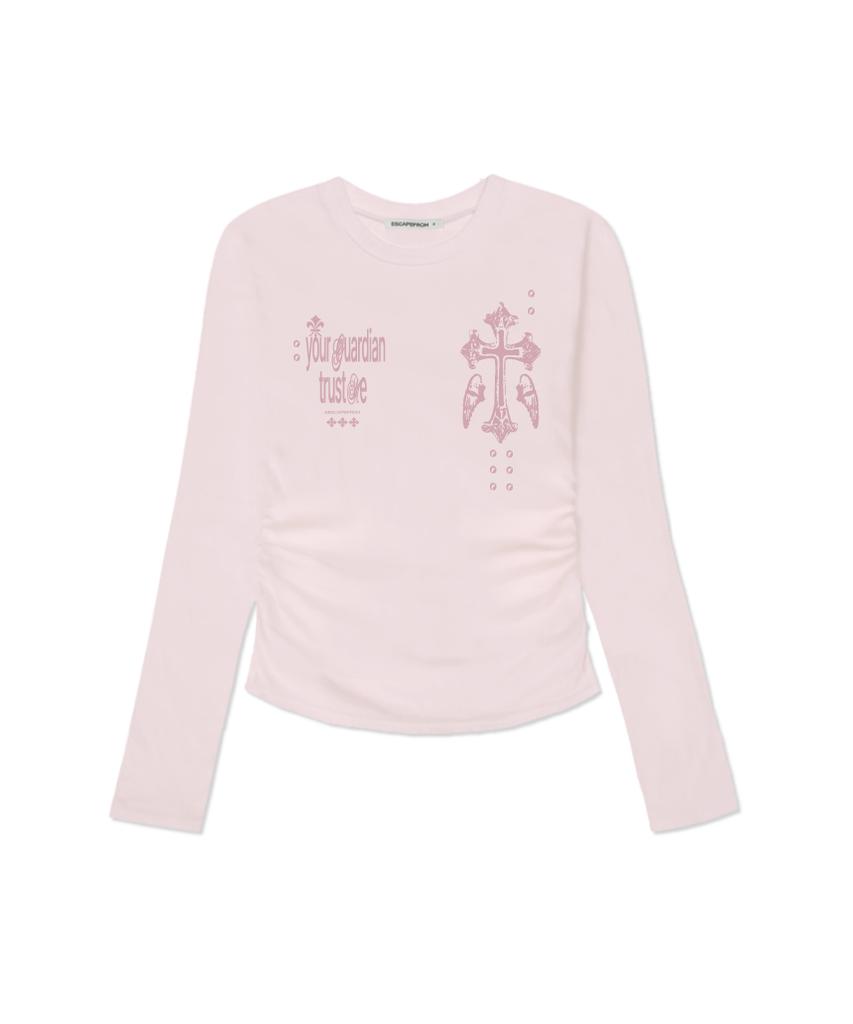 ESCAPEFROM Guardian Cross Print Slim Fit Shirred Long Sleeve [4 Colors]