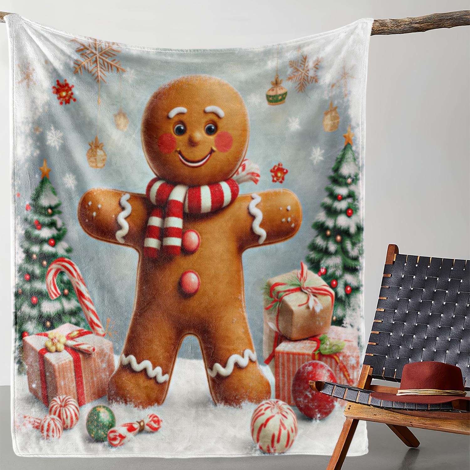 1pc Sdoo Gingerbread for Man Christmas Flannel Blanket - Soft Warm All-Season Cozy Throw with Adorable Gingerbread Cookie Design 75x90cm