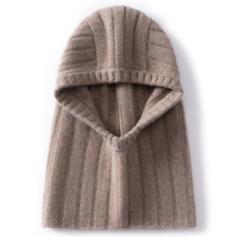 Autumn and Winter% Pure Cashmere Hat Women's Balaclava Hat Cold Protection Cover Ear Protection Wool Knitted Hat Men