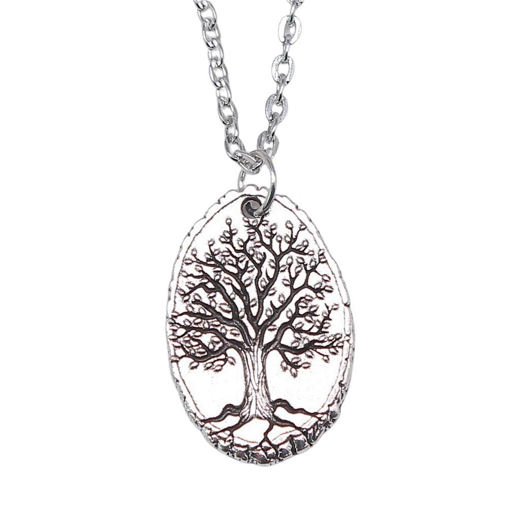 Vintage Rose Flower Charm Necklace Tree Of Life Pendant Antique Jewelry 43cm Chain
