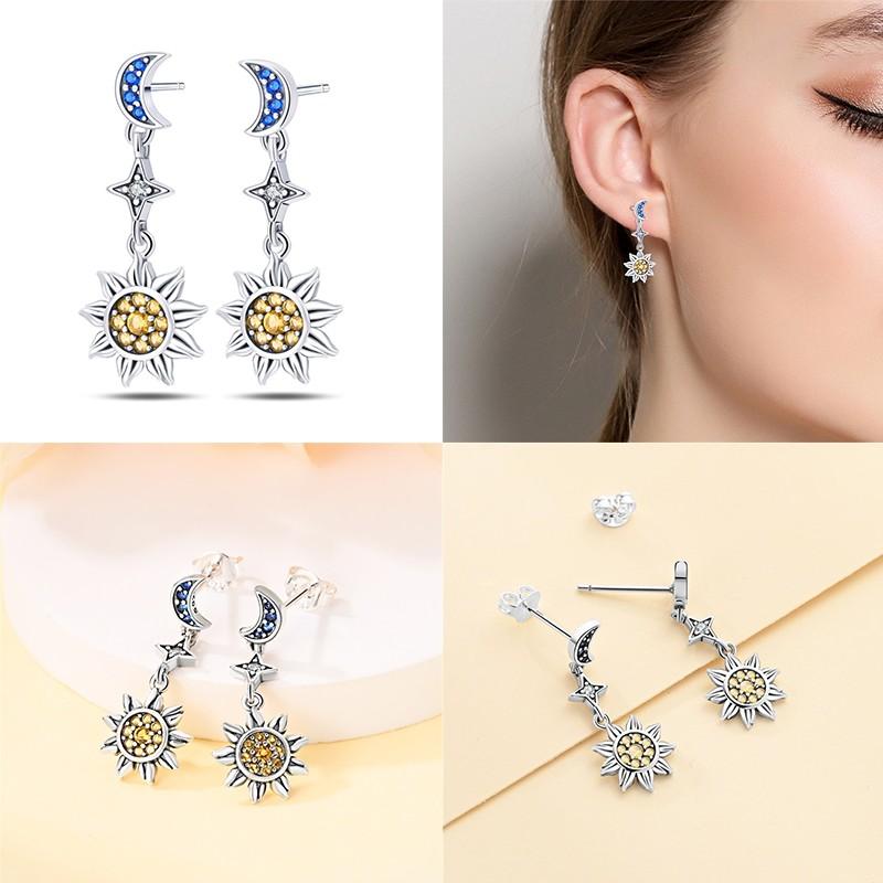 100% 925 Sterling Silver Simple Star And Moon Series Women'S Earrings Suitable For Daily Wear Anniversary Gift