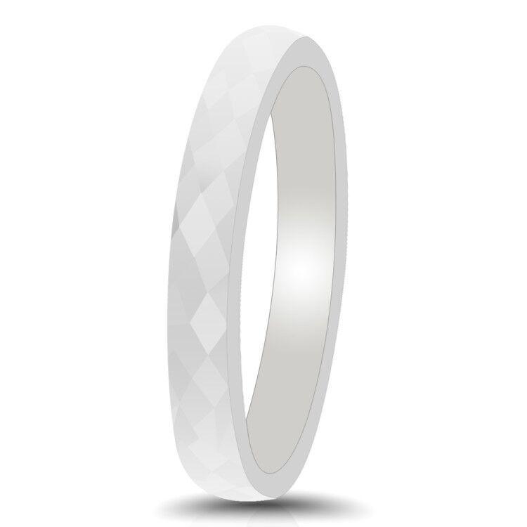 Faceted Ceramic Black and White Polished Diamond Ring, 3MM Wide, Simple and Versatile.