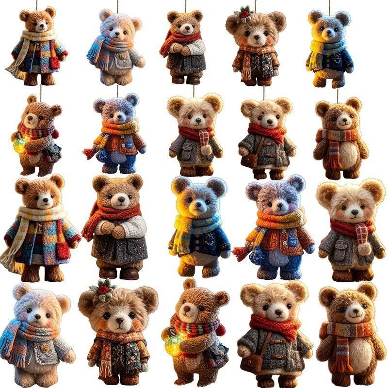 NEWEST Cute Sweater Bear Wooden Flat Charms: Cartoon Bag Hangers, Keychains & Christmas Tree Decorations