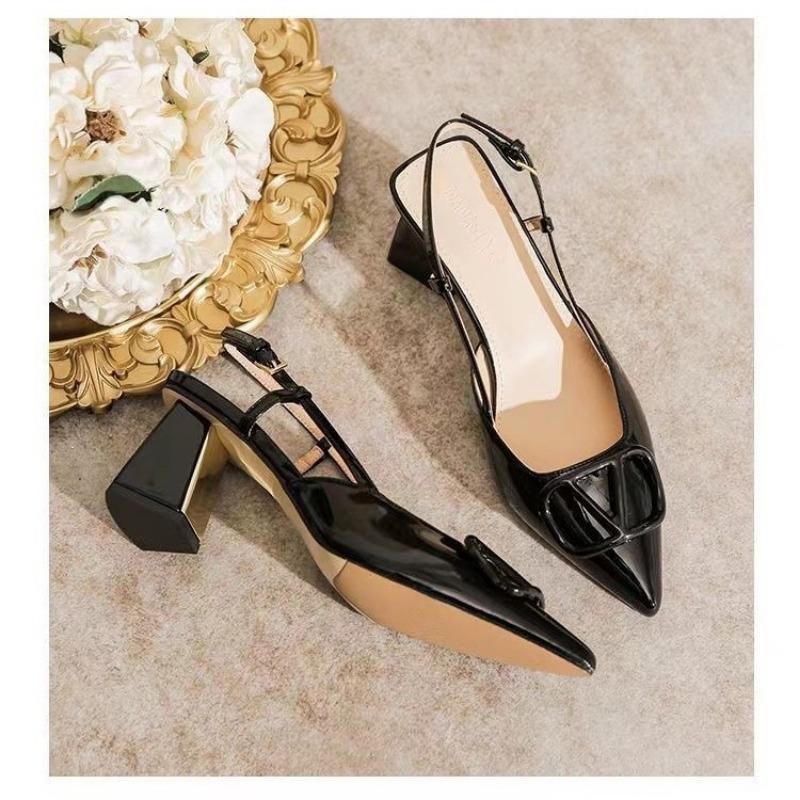 Pearl Mary Jane Single Shoes Women's New Thick Heel Square Head One-word Buckle High Heels Medium Heel Versatile Patent Leather