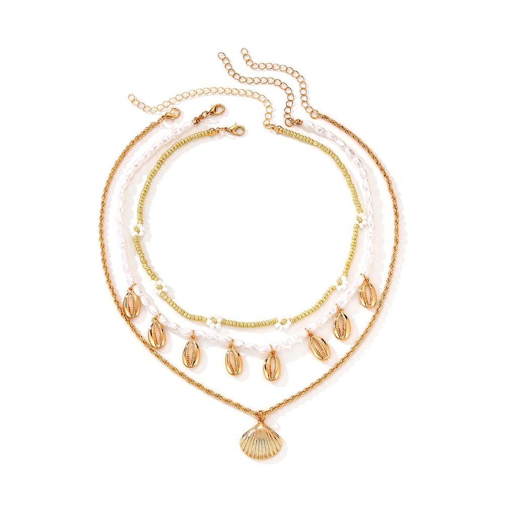 European and American Marine Element Alloy Summer Beach Shell Necklace, Personalized High-end Starfish Multi-layer Collarbone Chain