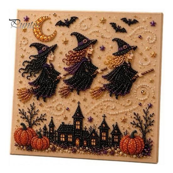 Handgefertigte Wanddekoration für Halloween, Perlen-Kunst-Set, Hexe Geist Malerei DIY Kürbis Diamant Gruseliges Bastelset für Erwachsene, Kreatives Feiertagsgeschenk für Liebhaber
