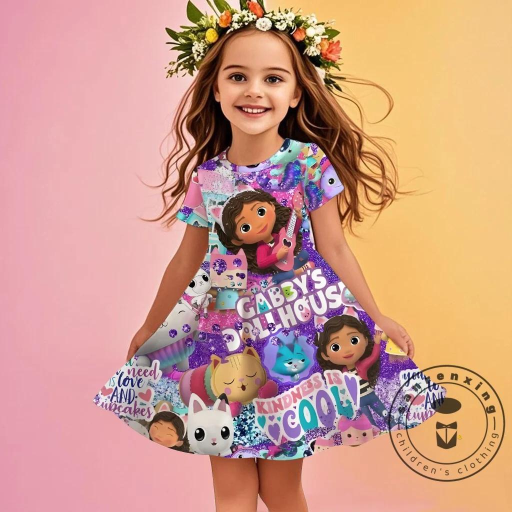 3D Printed Fashion Cartoon Pattern Cute Short Sleeved Dress Cosplay Youth Girl Clothes Gabby's Dollhouse Sea Clothes Sweet