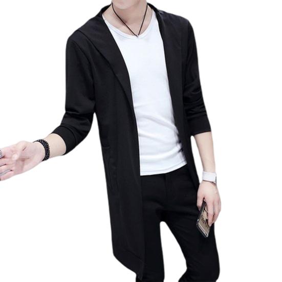 Men Trench Windbreaker Large Neckline Solid Color Slim Mid-length Draping Overcoat Outwear Cloak Streetwear
