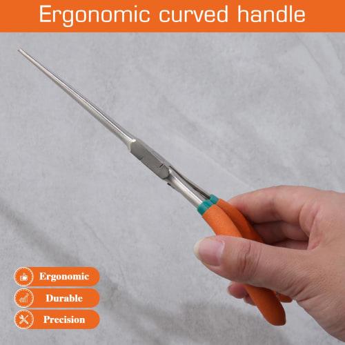 LEONTOOL Long Reach Nose Pliers, 7" Thin Extra Long Nose Pliers with Serrated Jaw Straps and Double Leaf Springs for Jewelry Making, Electrician Repai