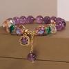 Elegant Vintage Amethyst Bead Bracelet with Gold Tones and Crystal Pendant - Bohemian Style for Parties or Gifts, Women's Fashion Accessories