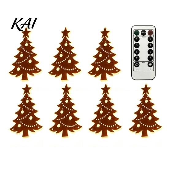 Rustic Christmas Home Ornaments 7PCS Wooden Wall Lights, Warm LED Backlight Glowing Silhouette Decorative Elk Figures Pendants, Style Hanging