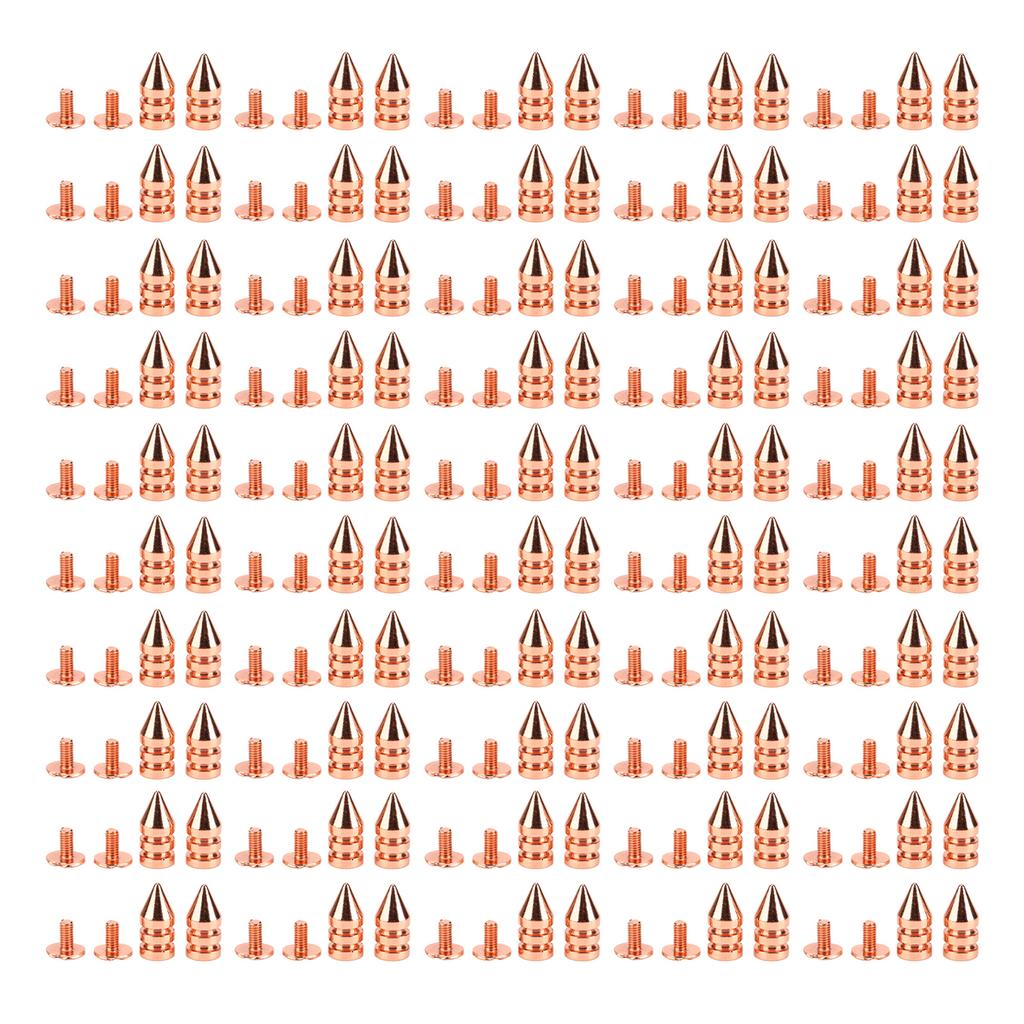 100 Sets Spiked Cone Spike Stud High Hardness Metal Plating Rose Gold Screw Back Studs Spikes Kit