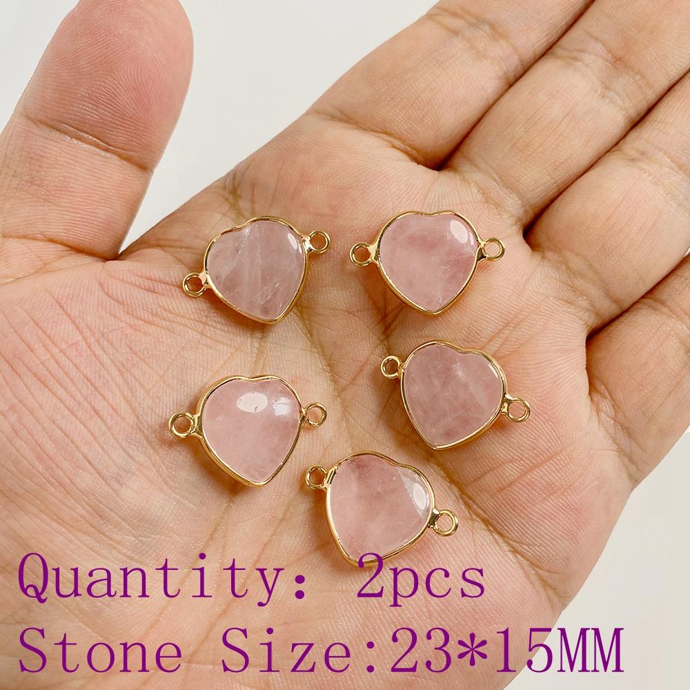 2pcs Natural Rose Pink Crystal Quartz Stone Pendant Conector Charm For Handmade Women Necklace Bracelet Earring Jewelry Making