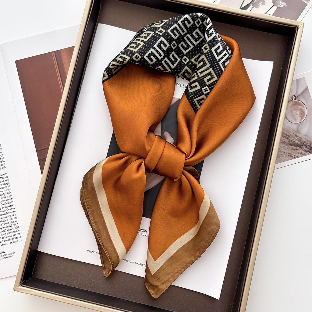 Luxury Women Soft Satin Hair Scarves Fashion Print Square Headscarf 70cm Professional Designer Scarf Headband