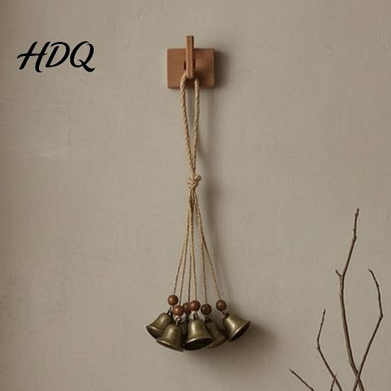 Campanelle dal Suono Chiaro Pendente Campanella Metallica Bohemien con Perline di Legno e Corda di Juta Decorazione da Appendere Retrò Ispirata alla Natura Campanellino per Finestra di Casa