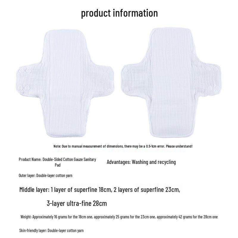 Double-Sided Double-Layer Cotton Gauze, Washable & Breathable Sanitary Napkin Pad for Bathroom