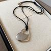 Trendy Double Hollow Heart Pendant Choker Black PU Leather Cord Necklace Adjustable Length Neckchain for Daily Wear