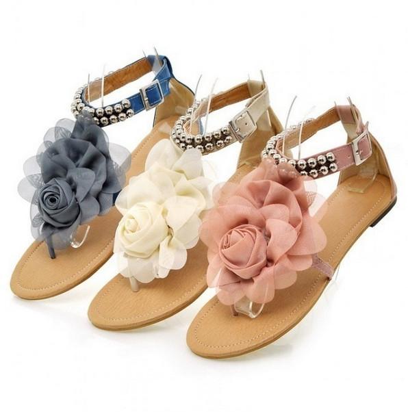 Stylish Bohemia Flower Women Flat Beach Sandals For Comfortable Summer Walks Eu35-42