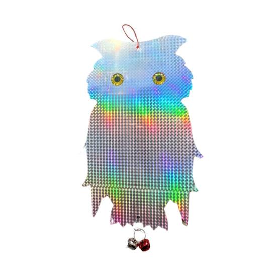 Bird Repellent Owl Reflector Double-sided Bird Scare Reflective Owl with Bells Outdoor Garden Yard Farm Hanging Bird Deterrent Device Decoration