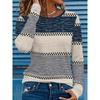 Elegant women's round neck long-sleeved T-shirt with horizontal stripes and polka dot geometric pattern fabric, soft and comfortable