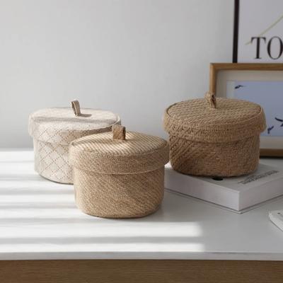 Weben Snack Lagerung Box Jute Kleinigkeiten Lagerung Körbe Mit Deckel Kleiderschrank Tisch Runde Geschenk Box Wicker Seegras Blumentopf