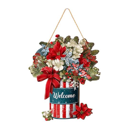Rustic Wooden Holiday Wall Decor Christmas Welcome Sign for Front Door, Hanging Ornament, Festival Farmhouse Style Festive Door with Lanyard