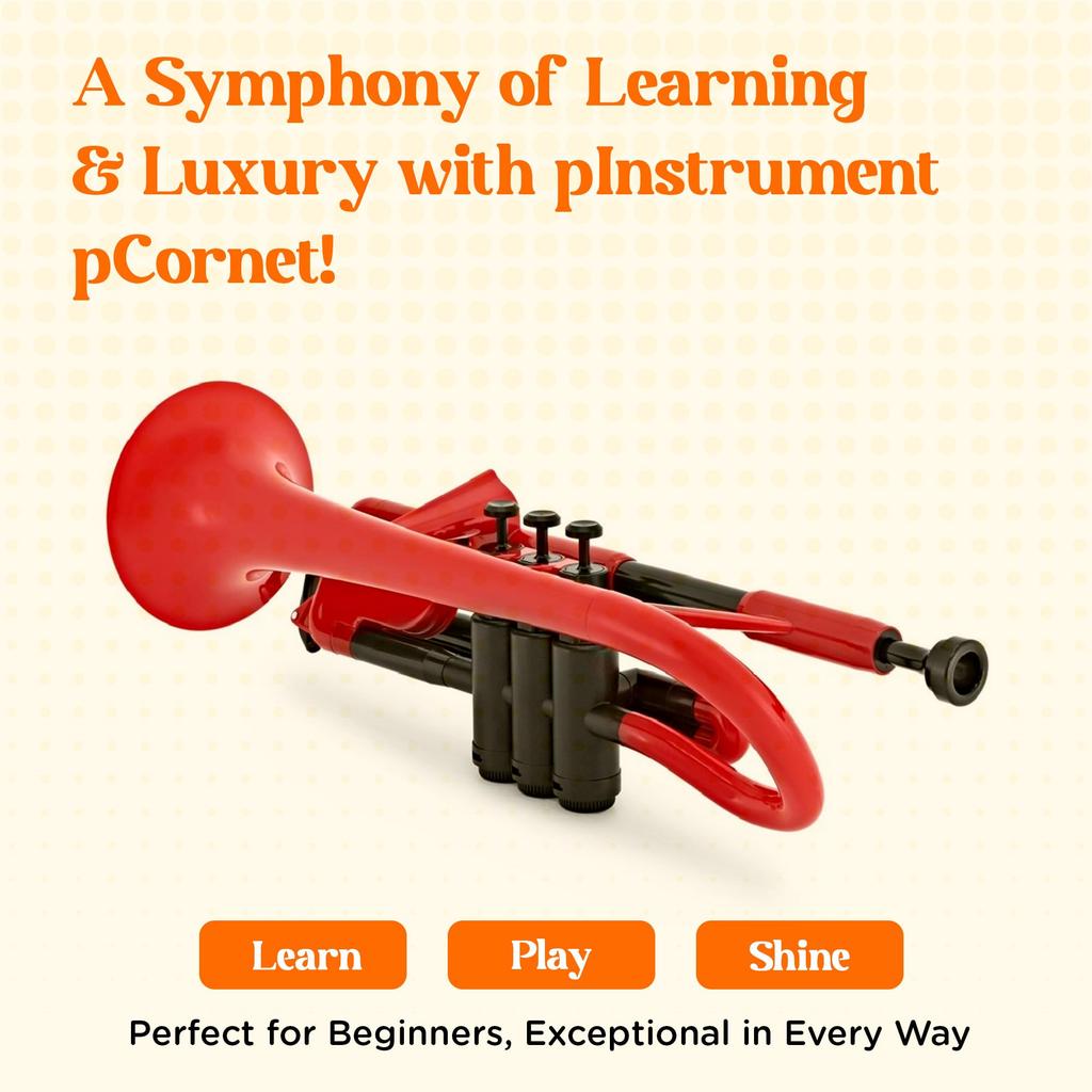 pInstruments pCornet PCORNET1R Plastic Wind Bb Made of Lightweight and Durable ABS with Antibacterial Red Mouthpiece and Carrying Instrument, Key,
