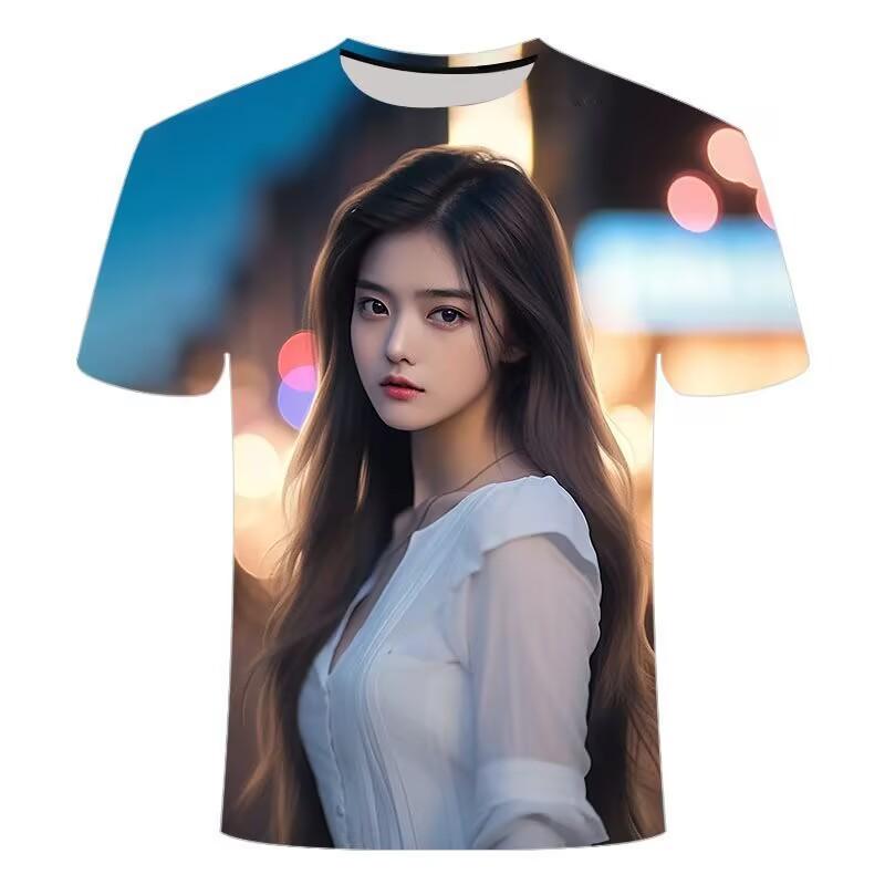 Summer Hot Selling 3D Printed T-Shirts with Beautiful Women Patterns - Trendy, Versatile, Casual Round Neck Short Sleeves