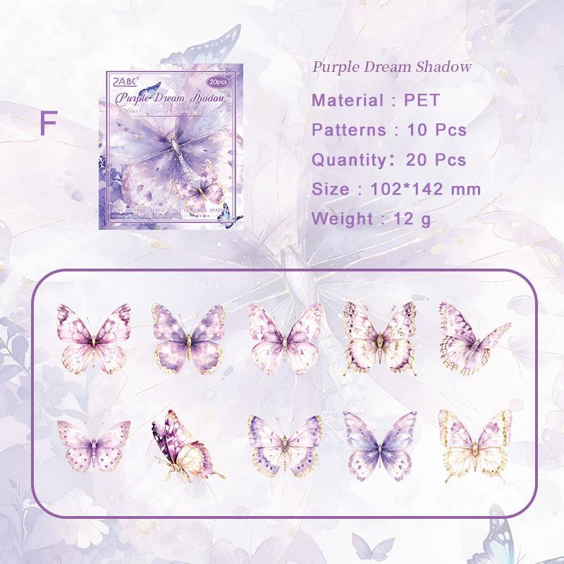 20pcs/pack PET Gilded Butterfly Stickers DIY Scrapbooking Collage Supplies Creative Decor Stationery Aesthetics Stickers