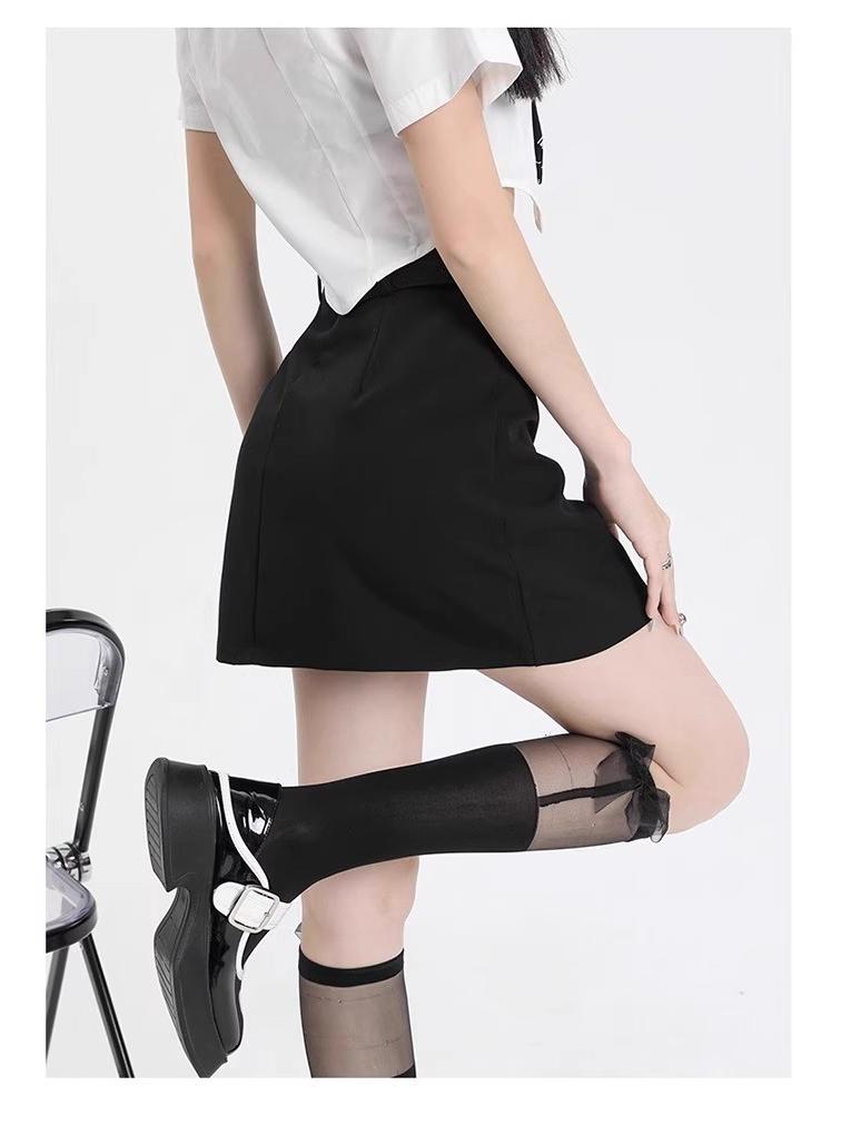 2025 Women's Gray High-Waist A-Line Miniskirt: College Style, Summer Slimming, Anti-Exposure Hip-Hugging Design