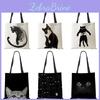 Taschen Sumi Tote Designer Damen Schwarz Katze Bedruckt Leinenstoff Eco Handtasche Einkaufen Büro Wiederverwendbar Lässige Umhängetasche Kty