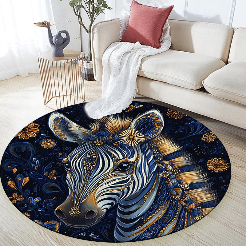 Golden Zebra Round Area Rug,Carpet Rug for Living Room Bedroom Sofa Playroom Decor,Non-slip Floor Mat
