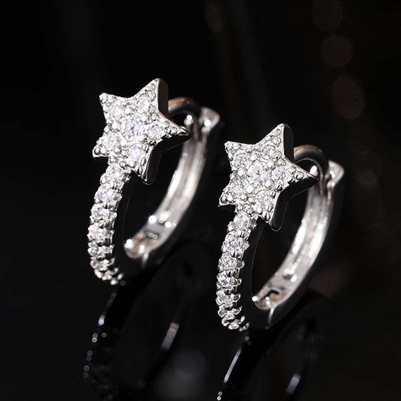 

Huitan Fresh Style Star Women Hoop Earrings Full Bright CZ Elegant Party Lady Daily Accessories Gold Color/Copper Color Zircon as picture