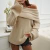 Women's Off The Shoulder Long Sleeve Knit Sweater Loose Fit Casual Solid Color Pullover Top