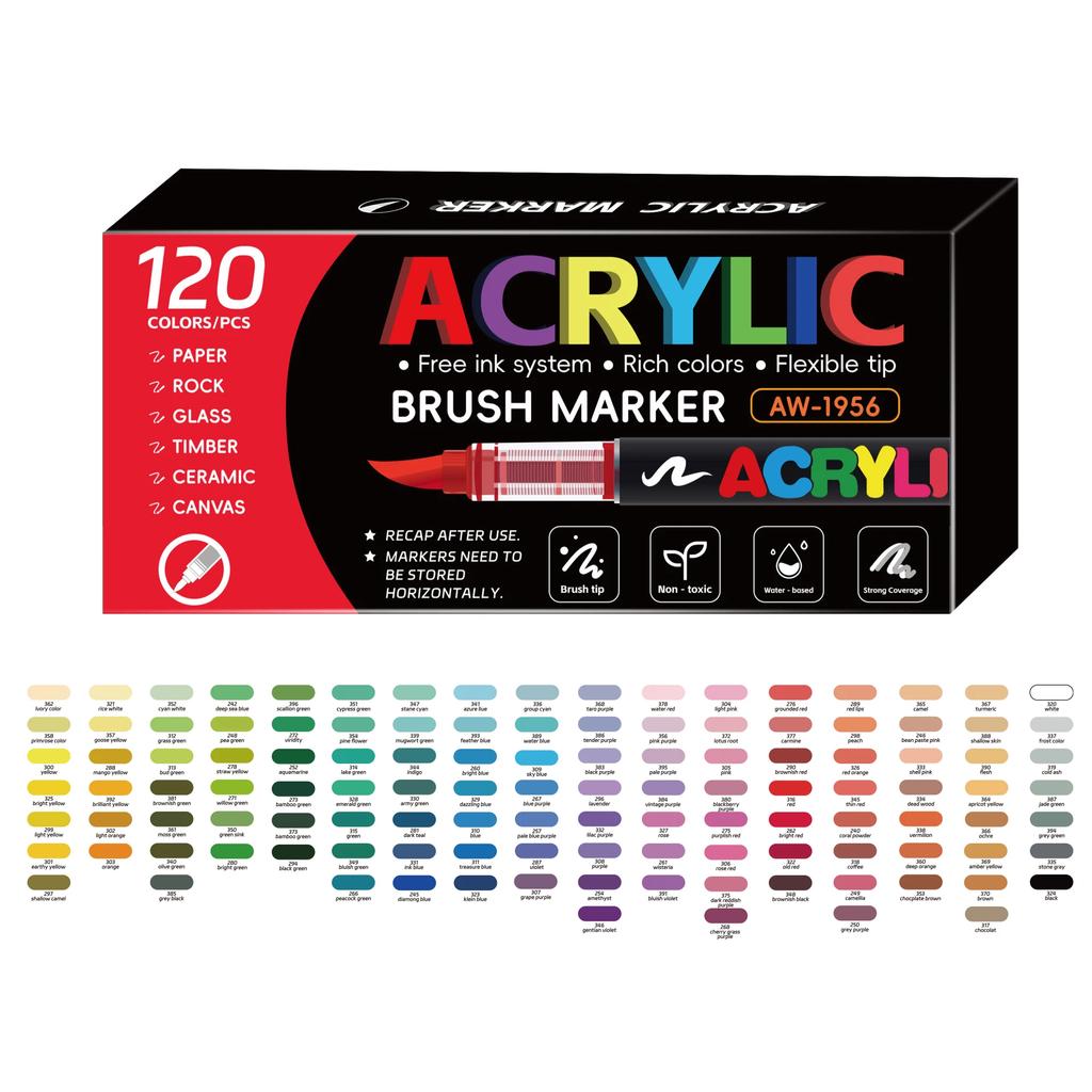 Professional Art Use 12-288 Colors Acrylic Paint Pen Marker Brush Tip Paint Marker For Painting Wood Calligraphy Christmas Gift