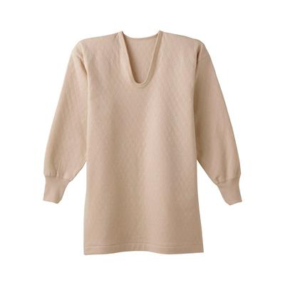 Gunze KH6210 Inner Comfortable Seasonal Long Light Size M Men's Shirt, Workshop, Wool-Blend Quilted, Sleeve, U-Neck, Beige,
