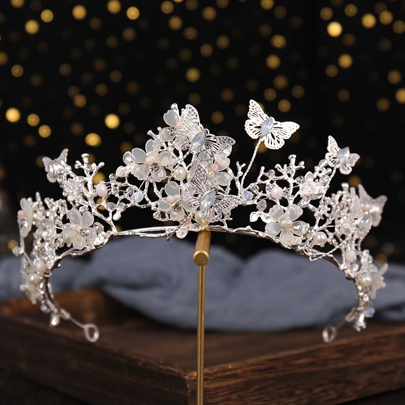Europäische und amerikanische Braut Tiara Schmetterling Blume Strass Tiara Kopfschmuck Goldene Perle Tiara Stirnband Accessoire black
