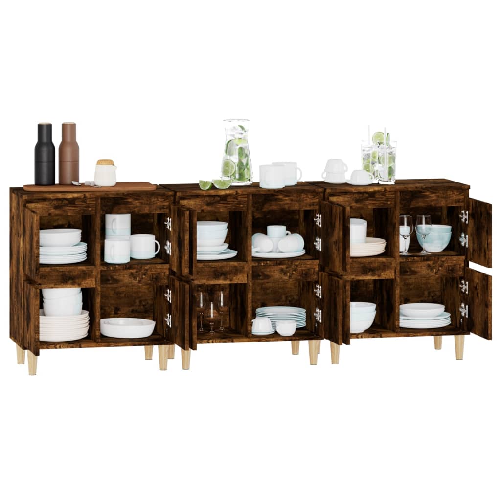 Sideboards 3 pcs Smoked Oak 60 x 35 x 70 cm Engineered Wood
