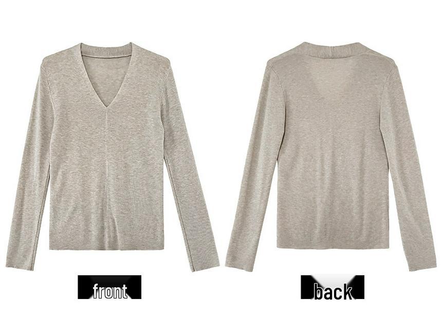 Luxi Dámské minimalistické tričko s výstřihem do V a dlouhým rukávem, podzim 2024 zeštíhlující high-endové vnitřní tričko (Styl: SS539)