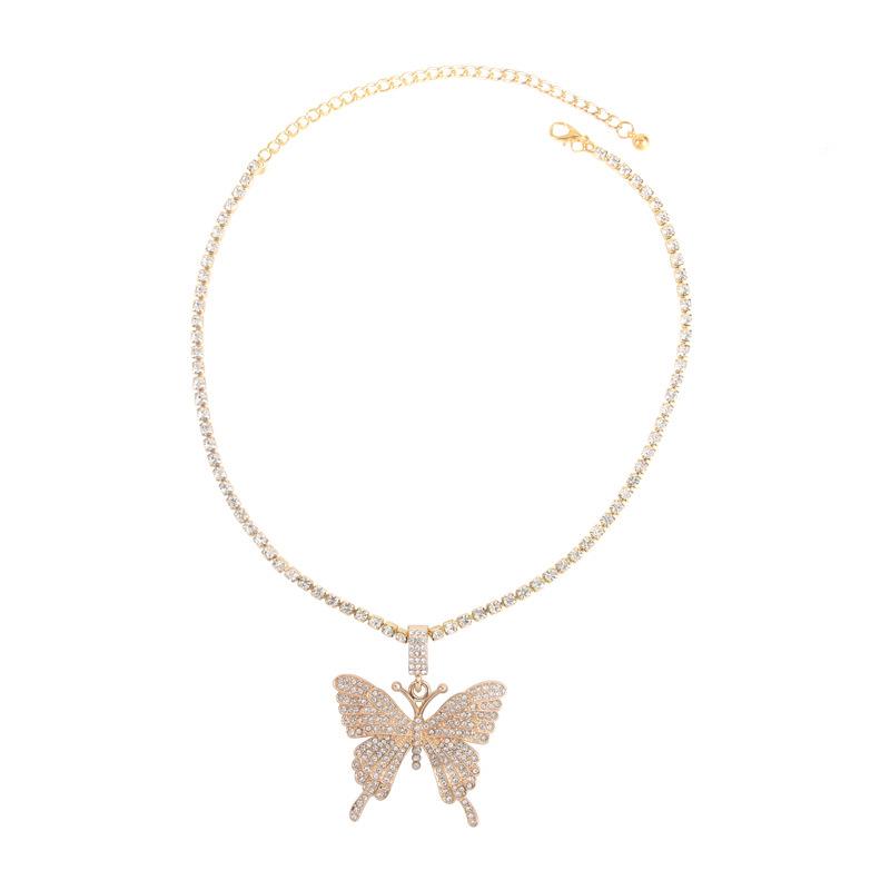 Trendy Butterfly Pendant Clavicle Necklace - Women's Hip-Hop Street Style with Inlaid Diamonds