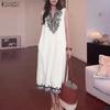 Women Boho Print Summer Casual Round Neck Loose Sleeveless Tank Dress