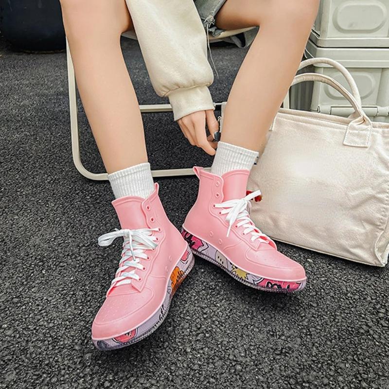 Stivali da Pioggia Impermeabili in Gomma da Donna Sneakers con Lacci Scarpe da Celebrazione Giardino Flush Designer Trendy Coppia